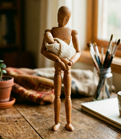 wooden doll with baby